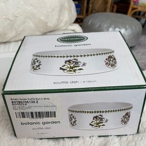 Portmeirion Botanic Garden White Soufflé Dish with Green and Floral Accents